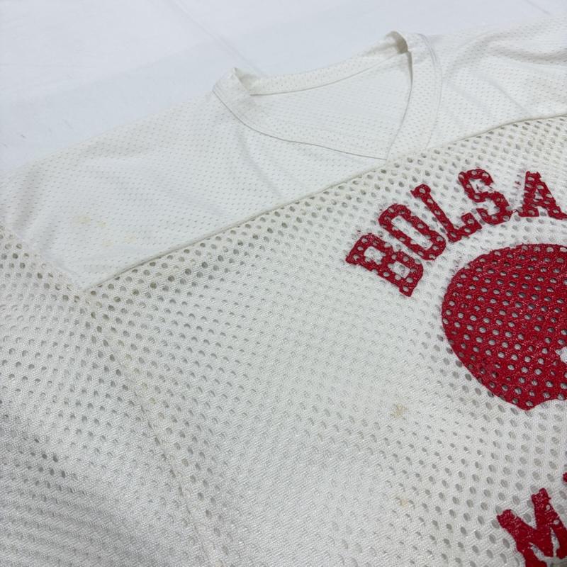 チャンピオン Champion トップス トップス vintage ヴィンテージ 半袖 フットボール シャツ メッシュ ロゴ プリント USA製 L ロゴ、文字 X プリント 白 / ホワイト / white X 赤 / レッド / red メンズ USED 古着 中古 50160637