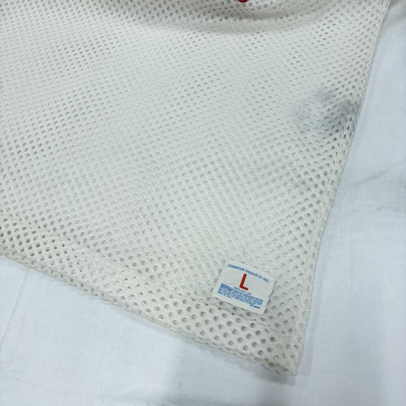 チャンピオン Champion トップス トップス vintage ヴィンテージ 半袖 フットボール シャツ メッシュ ロゴ プリント USA製 L ロゴ、文字 X プリント 白 / ホワイト / white X 赤 / レッド / red メンズ USED 古着 中古 50160637