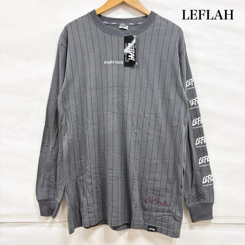 レフラー LEFLAH Tシャツ 長袖 ピンストライプ ロゴ プリント 長袖 Tシャツ ロンT グラフィック L ロゴ、文字 X プリント 灰 / グレー / gray X 黒 / ブラック / black X 赤 / レッド / red X 白 / ホワイト / white メンズ USED 古着 中古 50160638