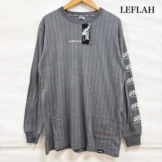 レフラー LEFLAH Tシャツ 長袖 ピンストライプ ロゴ プリント 長袖 Tシャツ ロンT グラフィック L ロゴ、文字 X プリント 灰 / グレー / gray X 黒 / ブラック / black X 赤 / レッド / red X 白 / ホワイト / white メンズ USED 古着 中古 50160638