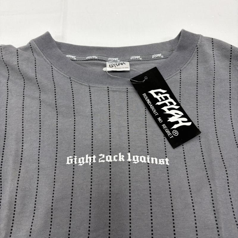 レフラー LEFLAH Tシャツ 長袖 ピンストライプ ロゴ プリント 長袖 Tシャツ ロンT グラフィック L ロゴ、文字 X プリント 灰 / グレー / gray X 黒 / ブラック / black X 赤 / レッド / red X 白 / ホワイト / white メンズ USED 古着 中古 50160638