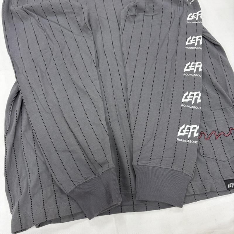 レフラー LEFLAH Tシャツ 長袖 ピンストライプ ロゴ プリント 長袖 Tシャツ ロンT グラフィック L ロゴ、文字 X プリント 灰 / グレー / gray X 黒 / ブラック / black X 赤 / レッド / red X 白 / ホワイト / white メンズ USED 古着 中古 50160638
