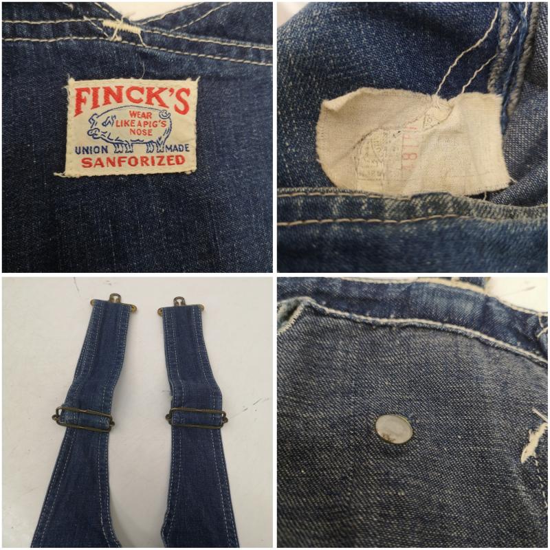 ヴィンテージ VINTAGE サロペット・オーバーオール サロペット、オーバーオール 40s FINCK S デニム オーバーオール ユニオンチケット 浮き出しロゴボタン - インディゴ / インディゴ / Indigo メンズ USED 古着 中古 50160647