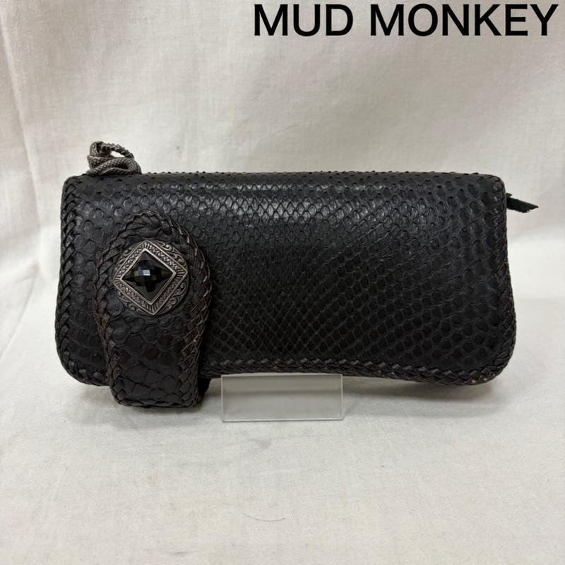 レザー レザー 財布 長財布 MUD MONKEY マッドモンキー BIKERS WALLET ダイヤモンドパイソン 牛革 スネークモチーフパーツ - 黒 / ブラック / black メンズ USED 古着 中古 50160666