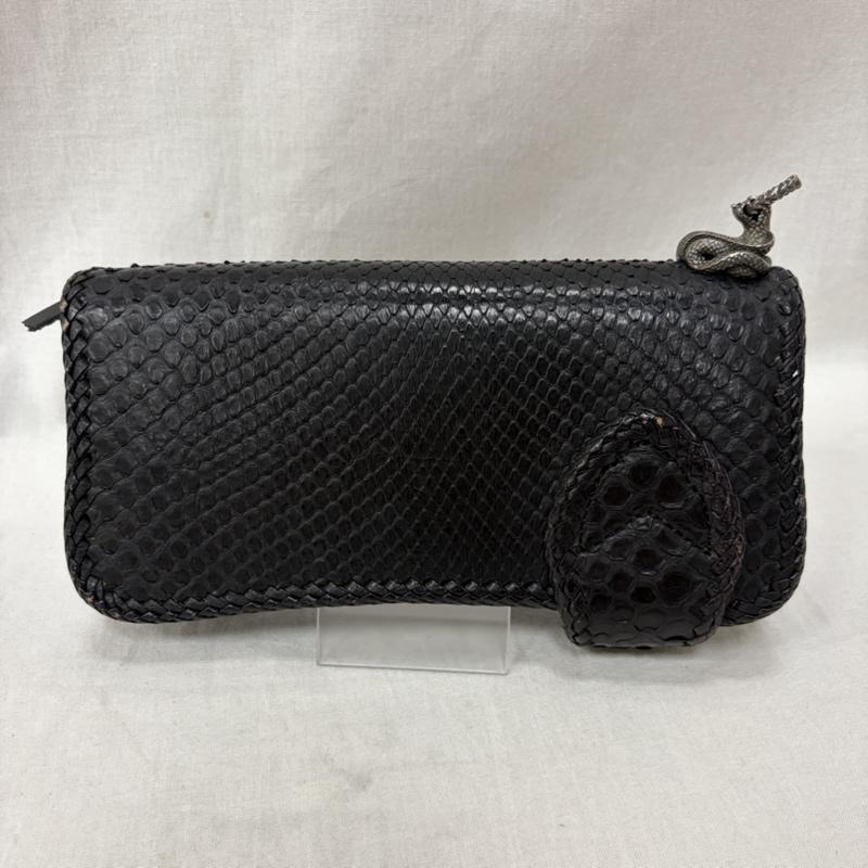 レザー レザー 財布 長財布 MUD MONKEY マッドモンキー BIKERS WALLET ダイヤモンドパイソン 牛革 スネークモチーフパーツ - 黒 / ブラック / black メンズ USED 古着 中古 50160666