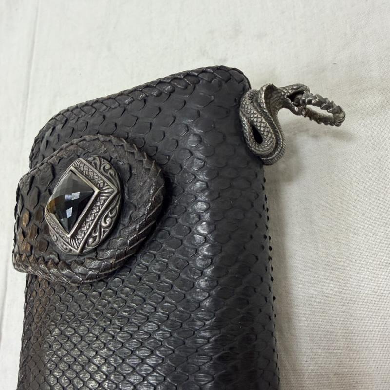 レザー レザー 財布 長財布 MUD MONKEY マッドモンキー BIKERS WALLET ダイヤモンドパイソン 牛革 スネークモチーフパーツ - 黒 / ブラック / black メンズ USED 古着 中古 50160666