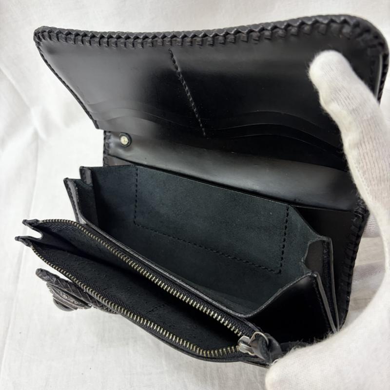 レザー レザー 財布 長財布 MUD MONKEY マッドモンキー BIKERS WALLET ダイヤモンドパイソン 牛革 スネークモチーフパーツ - 黒 / ブラック / black メンズ USED 古着 中古 50160666