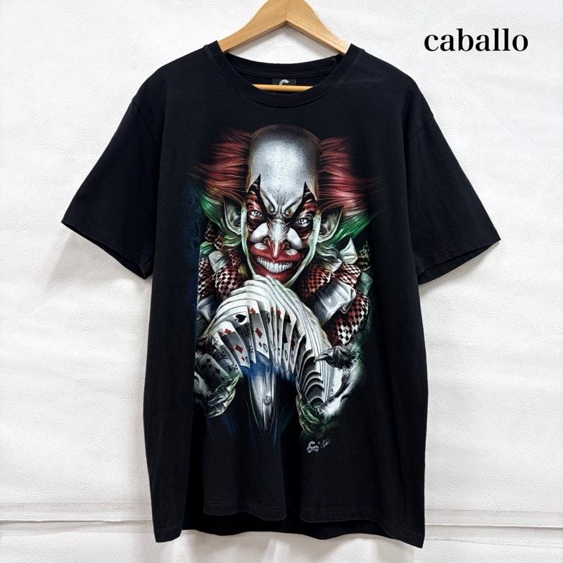 古着 USED Tシャツ 半袖 caballo 半袖 グラフィック ビッグ 両面プリント トランプ ピエロ ホラー ジョーカー L プリント 黒 / ブラック / black X マルチカラー / マルチカラー / multicolor メンズ USED 古着 中古 50160683