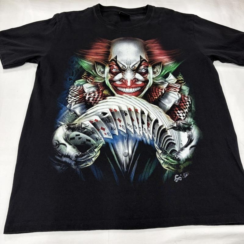 古着 USED Tシャツ 半袖 caballo 半袖 グラフィック ビッグ 両面プリント トランプ ピエロ ホラー ジョーカー L プリント 黒 / ブラック / black X マルチカラー / マルチカラー / multicolor メンズ USED 古着 中古 50160683