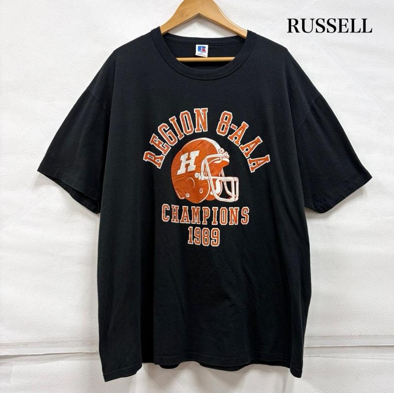 ラッセル RUSSELL Tシャツ 半袖 1989 フットボール チャンピオンシップ 半袖 Tシャツ グラフィック ロゴ プリント USA製 XXL ロゴ、文字 X プリント 黒 / ブラック / black X 橙 / オレンジ / orange メンズ USED 古着 中古 50160685