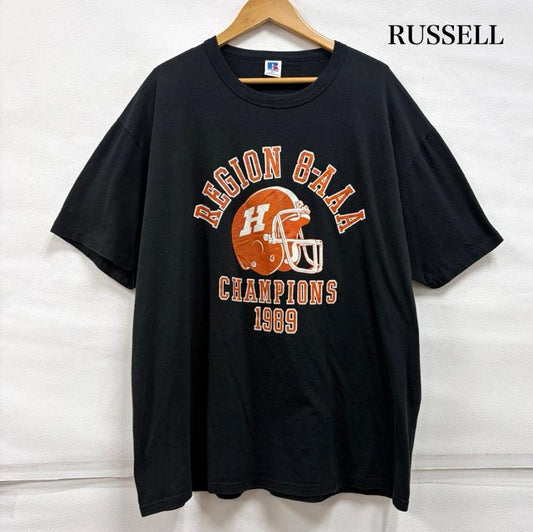 ラッセル RUSSELL Tシャツ 半袖 1989 フットボール チャンピオンシップ 半袖 Tシャツ グラフィック ロゴ プリント USA製 XXL ロゴ、文字 X プリント 黒 / ブラック / black X 橙 / オレンジ / orange メンズ USED 古着 中古 50160685