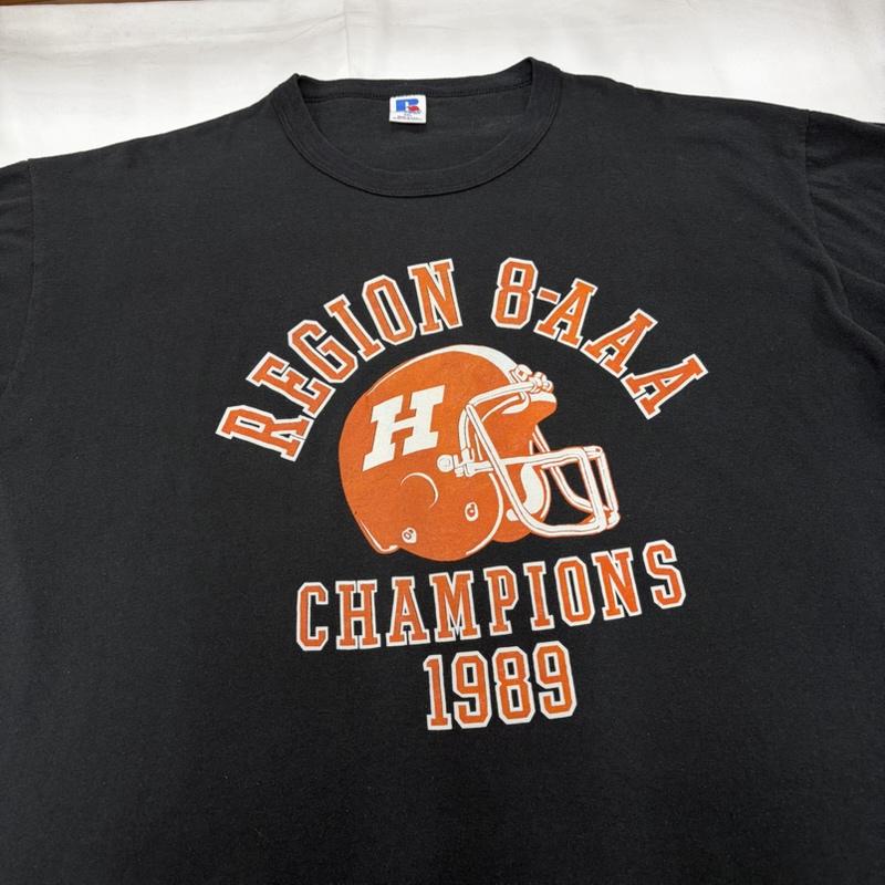 ラッセル RUSSELL Tシャツ 半袖 1989 フットボール チャンピオンシップ 半袖 Tシャツ グラフィック ロゴ プリント USA製 XXL ロゴ、文字 X プリント 黒 / ブラック / black X 橙 / オレンジ / orange メンズ USED 古着 中古 50160685