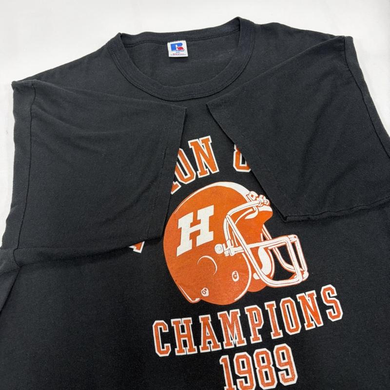 ラッセル RUSSELL Tシャツ 半袖 1989 フットボール チャンピオンシップ 半袖 Tシャツ グラフィック ロゴ プリント USA製 XXL ロゴ、文字 X プリント 黒 / ブラック / black X 橙 / オレンジ / orange メンズ USED 古着 中古 50160685