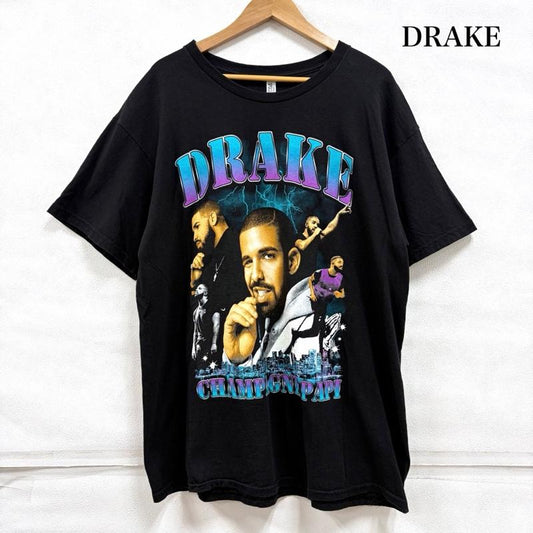 古着 USED Tシャツ 半袖 DRAKE ラップ ラッパー 半袖 グラフィック Tシャツ ロゴ プリント ストリート XL ロゴ、文字 X プリント 黒 / ブラック / black X 水色 / ライトブルー / X 紫 / パープル / purple メンズ USED 古着 中古 50160690