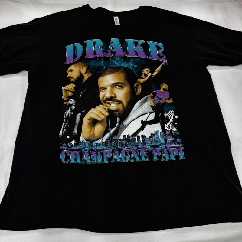 古着 USED Tシャツ 半袖 DRAKE ラップ ラッパー 半袖 グラフィック Tシャツ ロゴ プリント ストリート XL ロゴ、文字 X プリント 黒 / ブラック / black X 水色 / ライトブルー / X 紫 / パープル / purple メンズ USED 古着 中古 50160690