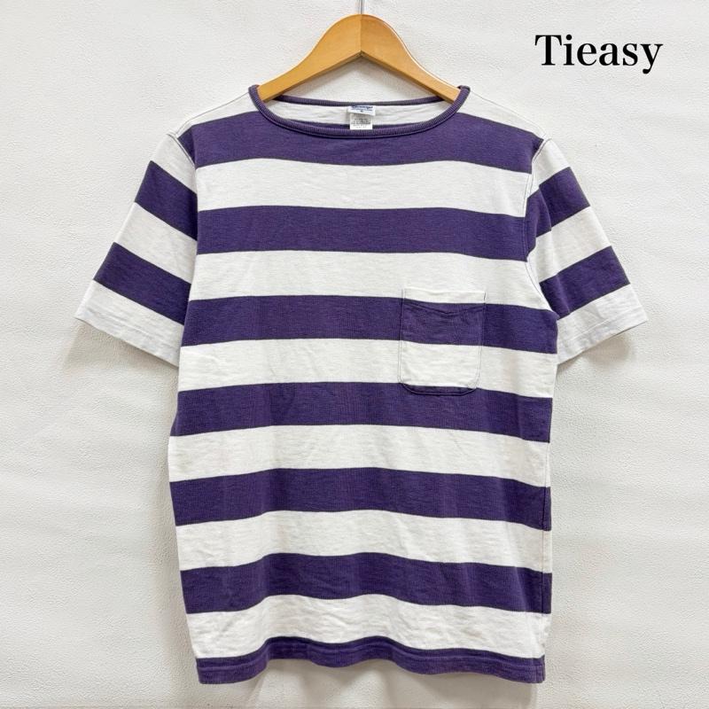 古着 USED Tシャツ 半袖 Tieasy ティージー 半袖 ボーダー ボートネック ポケット Tシャツ 4 ボーダー柄 白 / ホワイト / white X 紫 / パープル / purple メンズ USED 古着 中古 50160694