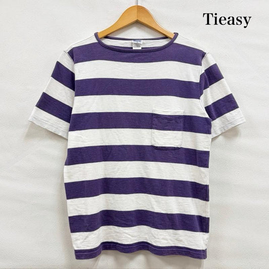 古着 USED Tシャツ 半袖 Tieasy ティージー 半袖 ボーダー ボートネック ポケット Tシャツ 4 ボーダー柄 白 / ホワイト / white X 紫 / パープル / purple メンズ USED 古着 中古 50160694