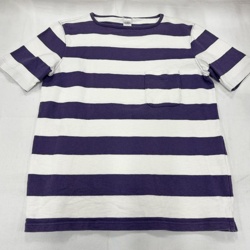 古着 USED Tシャツ 半袖 Tieasy ティージー 半袖 ボーダー ボートネック ポケット Tシャツ 4 ボーダー柄 白 / ホワイト / white X 紫 / パープル / purple メンズ USED 古着 中古 50160694