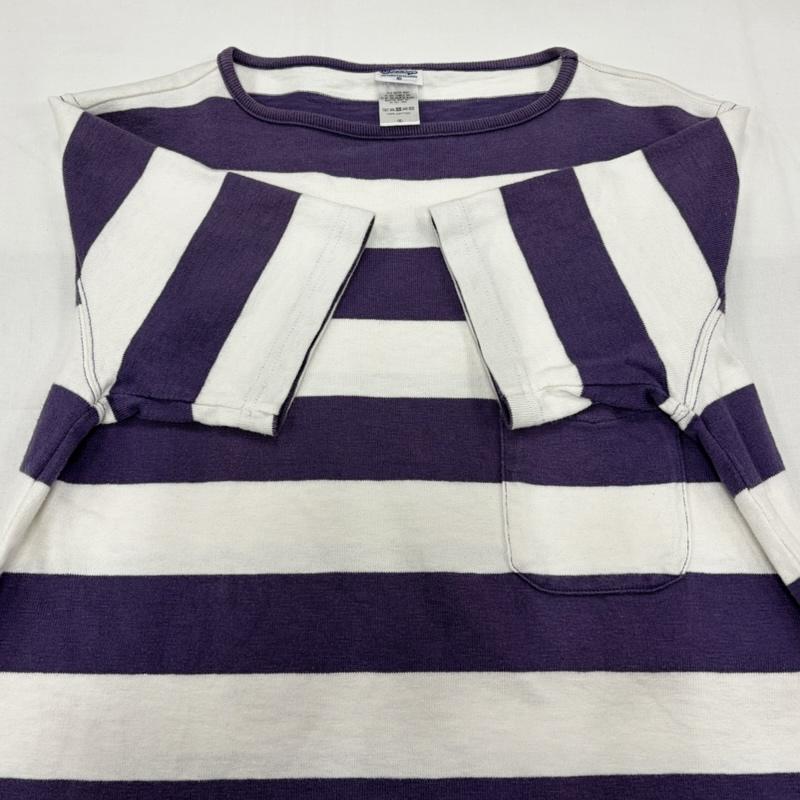 古着 USED Tシャツ 半袖 Tieasy ティージー 半袖 ボーダー ボートネック ポケット Tシャツ 4 ボーダー柄 白 / ホワイト / white X 紫 / パープル / purple メンズ USED 古着 中古 50160694