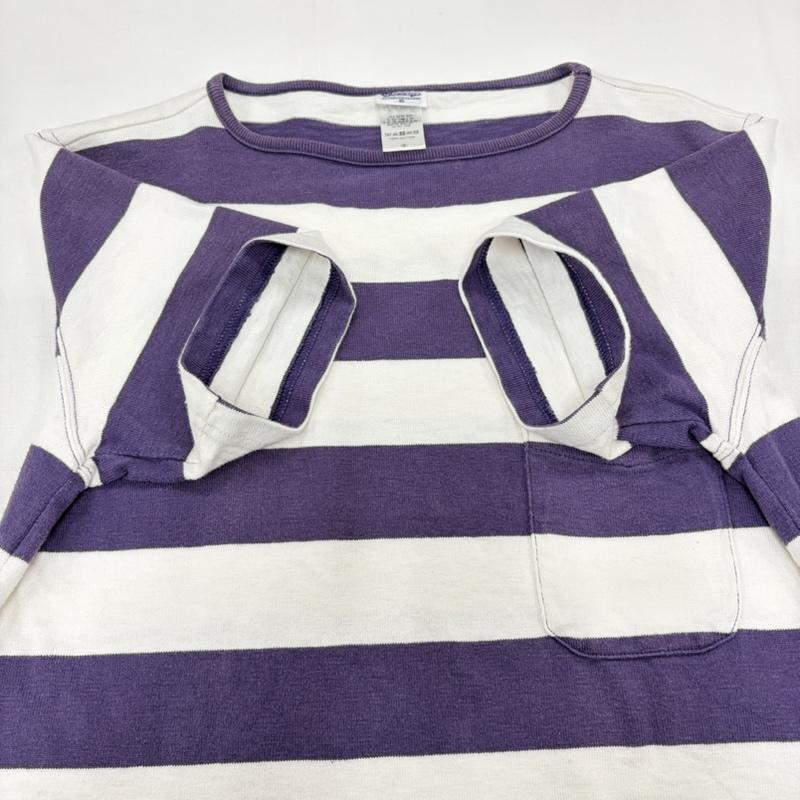 古着 USED Tシャツ 半袖 Tieasy ティージー 半袖 ボーダー ボートネック ポケット Tシャツ 4 ボーダー柄 白 / ホワイト / white X 紫 / パープル / purple メンズ USED 古着 中古 50160694