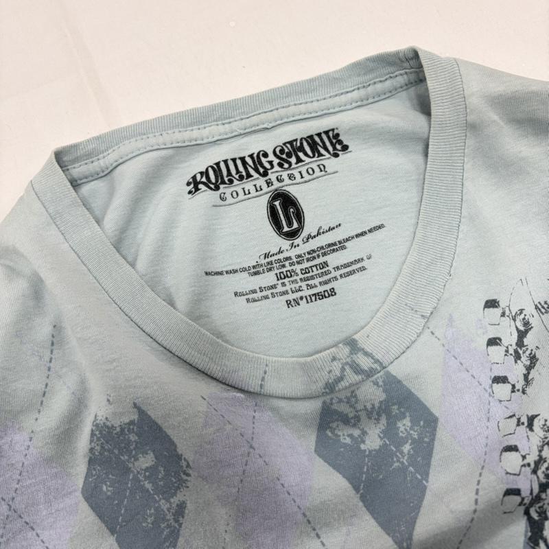 古着 USED Tシャツ 半袖 Rolling Stones ローリングストーンズ 半袖 プリント Tシャツ アーガイル L プリント X ロゴ、文字 水色 / ライトブルー / メンズ USED 古着 中古 50160699