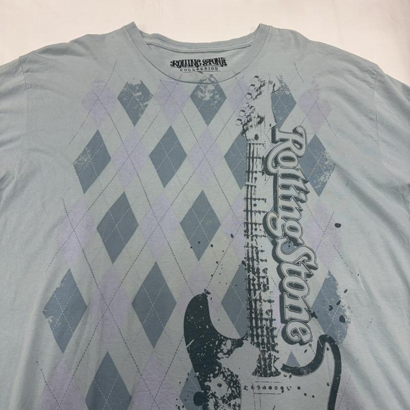 古着 USED Tシャツ 半袖 Rolling Stones ローリングストーンズ 半袖 プリント Tシャツ アーガイル L プリント X ロゴ、文字 水色 / ライトブルー / メンズ USED 古着 中古 50160699