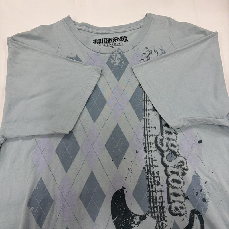 古着 USED Tシャツ 半袖 Rolling Stones ローリングストーンズ 半袖 プリント Tシャツ アーガイル L プリント X ロゴ、文字 水色 / ライトブルー / メンズ USED 古着 中古 50160699