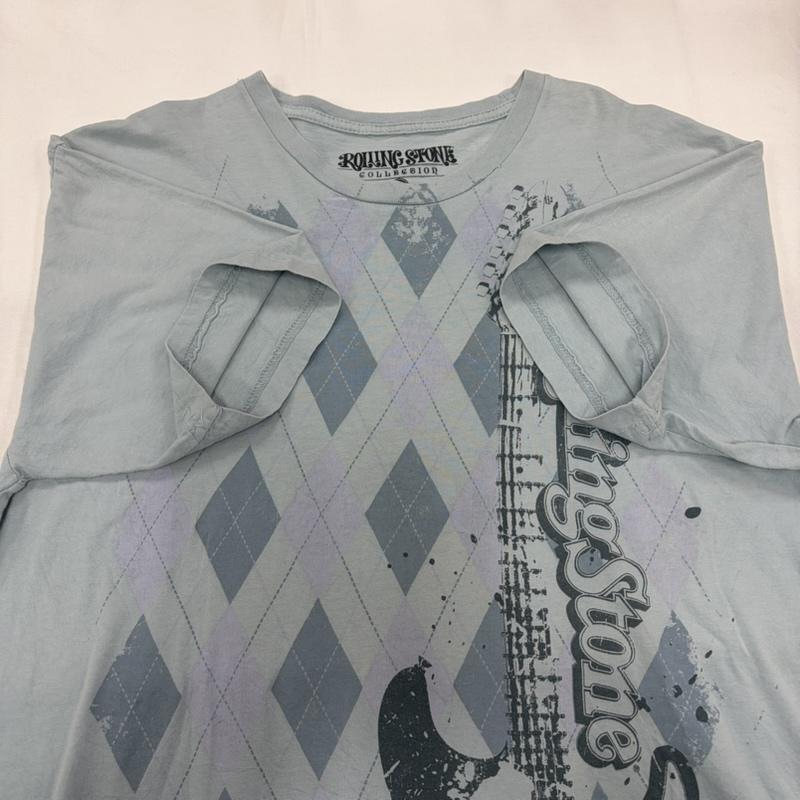 古着 USED Tシャツ 半袖 Rolling Stones ローリングストーンズ 半袖 プリント Tシャツ アーガイル L プリント X ロゴ、文字 水色 / ライトブルー / メンズ USED 古着 中古 50160699