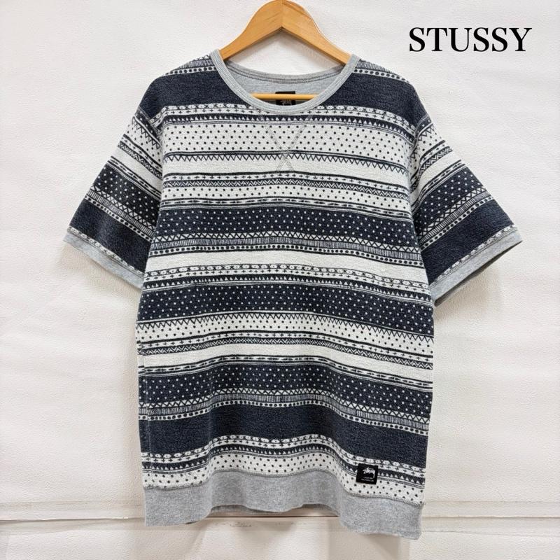 ステューシー STUSSY トレーナー 半袖 半袖 スウェット トレーナー 幾何学模様 総柄 ロゴ M 総柄 X 幾何柄 X ロゴ、文字 灰 / グレー / gray X 紺 / ネイビー / navy メンズ USED 古着 中古 50160704