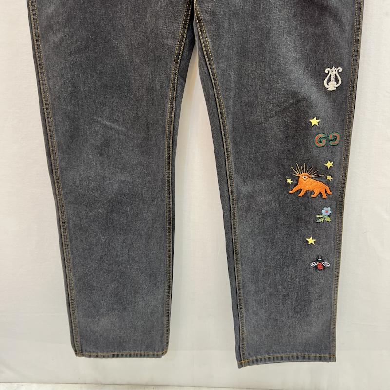 グッチ GUCCI パンツ デニム、ジーンズ 刺繍 ロゴ エンブロイダリー ブラックデニム 408637 size:39 - メンズ USED 古着 中古 50160706