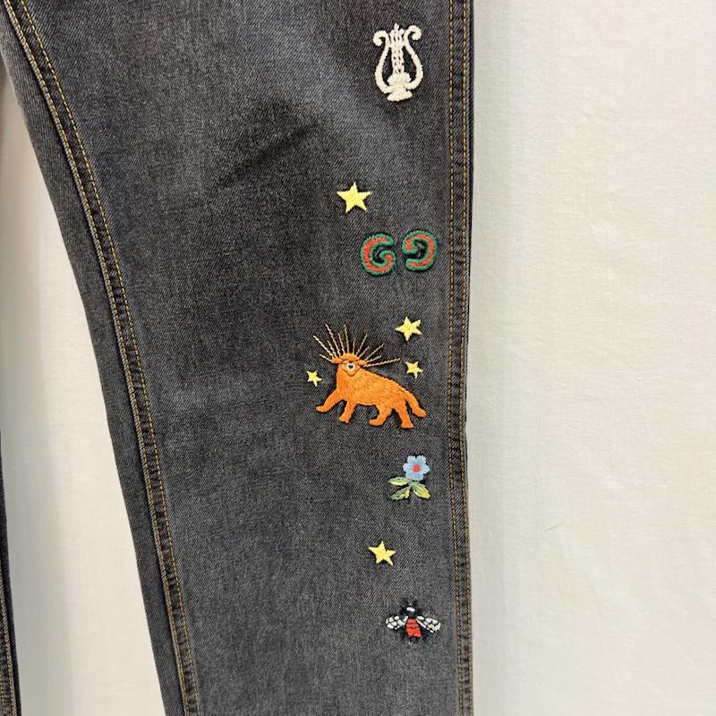 グッチ GUCCI パンツ デニム、ジーンズ 刺繍 ロゴ エンブロイダリー ブラックデニム 408637 size:39 - メンズ USED 古着 中古 50160706