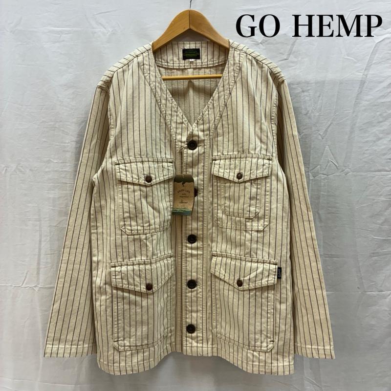 ゴーヘンプ GOHEMP ジャケット、上着 ジャンパー、ブルゾン ストライプ ノーカラー カバーオール エンジニア ワーク ジャケット 3 メンズ USED 古着 中古 50160730