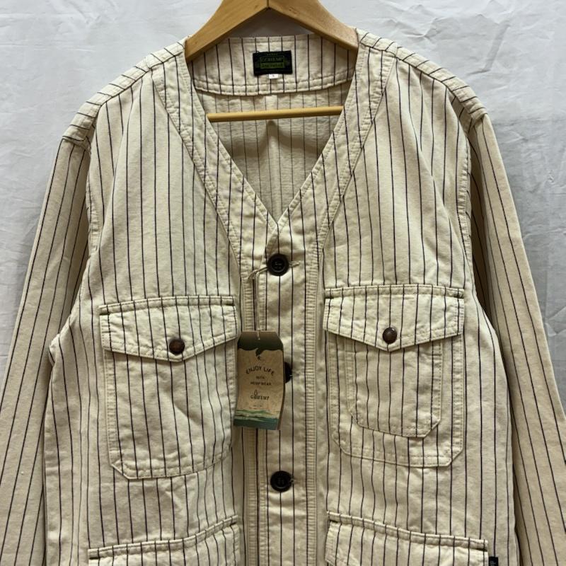 ゴーヘンプ GOHEMP ジャケット、上着 ジャンパー、ブルゾン ストライプ ノーカラー カバーオール エンジニア ワーク ジャケット 3 メンズ USED 古着 中古 50160730