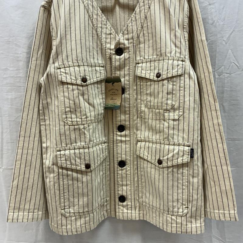 ゴーヘンプ GOHEMP ジャケット、上着 ジャンパー、ブルゾン ストライプ ノーカラー カバーオール エンジニア ワーク ジャケット 3 メンズ USED 古着 中古 50160730