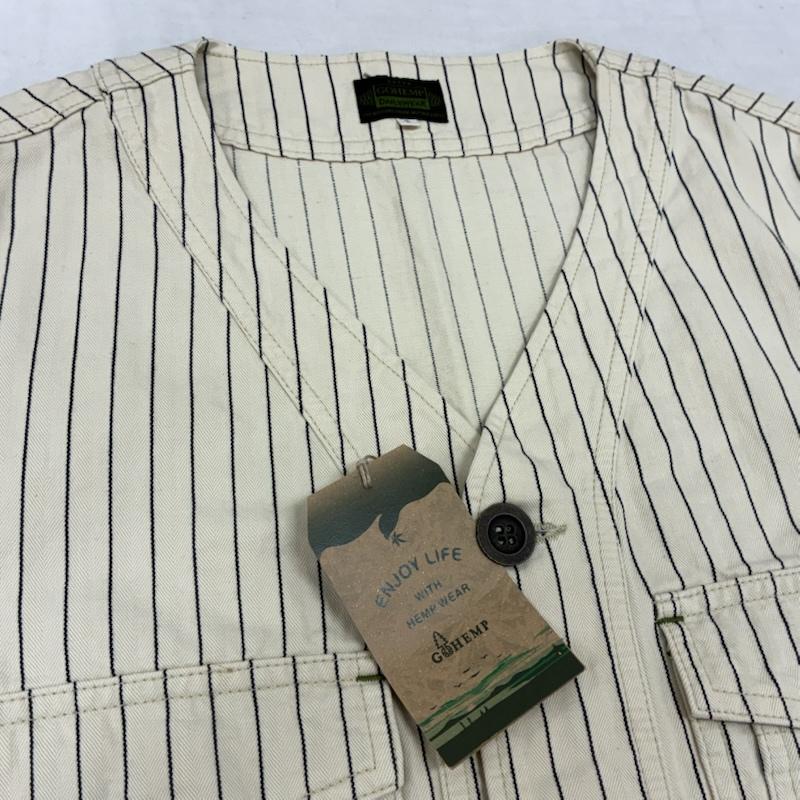 ゴーヘンプ GOHEMP ジャケット、上着 ジャンパー、ブルゾン ストライプ ノーカラー カバーオール エンジニア ワーク ジャケット 3 メンズ USED 古着 中古 50160730