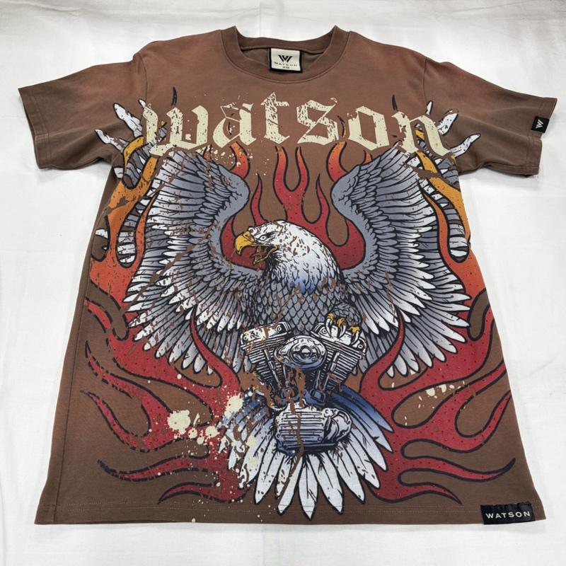 古着 USED Tシャツ 半袖 WATSON 半袖 イーグル ファイヤーパターン プリント ロゴ ラインストーン Tシャツ XS プリント X ロゴ、文字 茶 / ブラウン / brown X マルチカラー / マルチカラー / multicolor メンズ USED 古着 中古 50160733