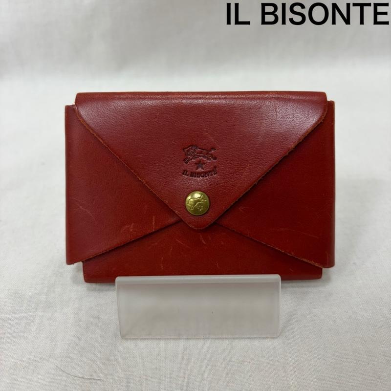 イルビゾンテ IL BISONTE カードケース カードケース レター型カードケース red レザー ロゴ刻印 名刺入れ コインケース - ロゴ、文字 赤 / レッド / red メンズ USED 古着 中古 50160743
