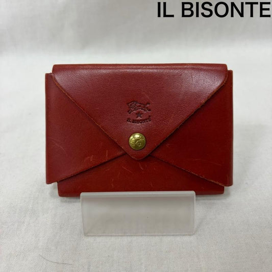 イルビゾンテ IL BISONTE カードケース カードケース レター型カードケース red レザー ロゴ刻印 名刺入れ コインケース - ロゴ、文字 赤 / レッド / red メンズ USED 古着 中古 50160743