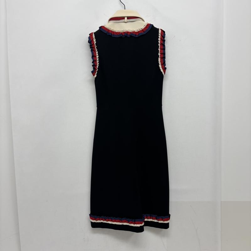 グッチ GUCCI ワンピース ロングスカート ワンピース トリコロール カラーリボン リボン ノースリーブ 501481-X7A97 S 黒 / ブラック / black レディース USED 古着 中古 50160749