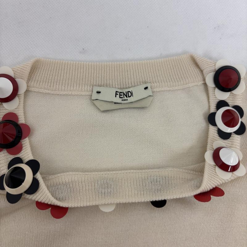 フェンディ FENDI ニット、セーター 長袖 フラワースタッズ トップス ニット カシミア混 薄手 38 白 / ホワイト / white レディース USED 古着 中古 50160750