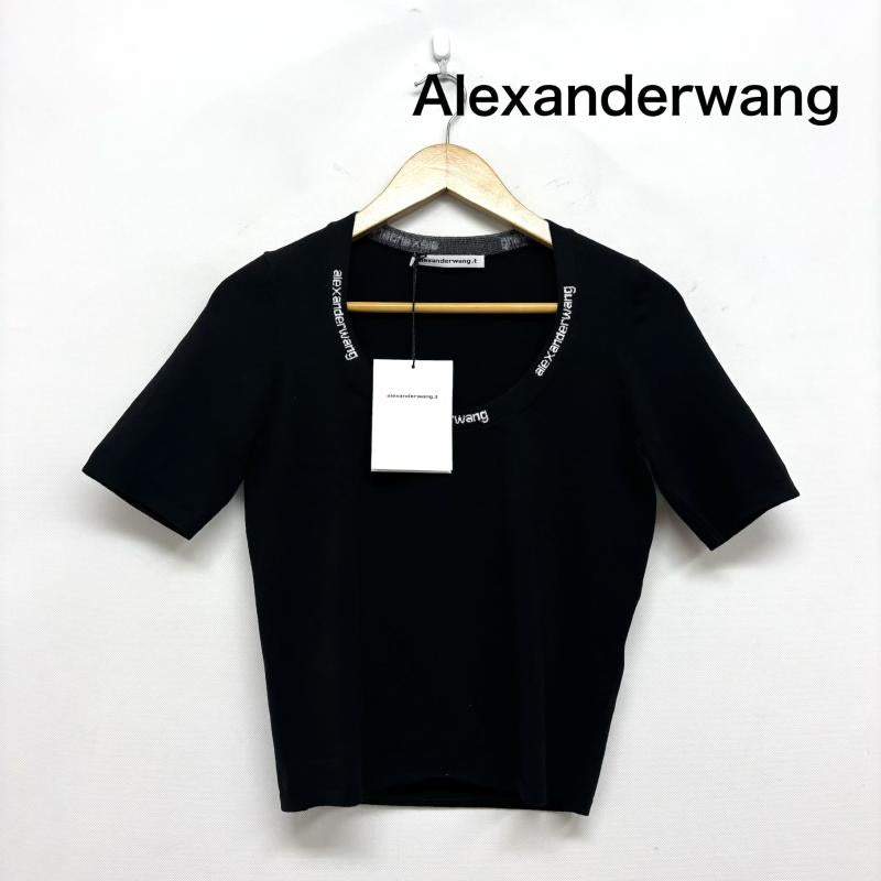 アレキサンダーワン ALEXANDER WANG カットソー 半袖 ロゴ トリム 半袖 ニット トップス ロゴジャガードTシャツ M 黒 / ブラック / black レディース USED 古着 中古 50160753