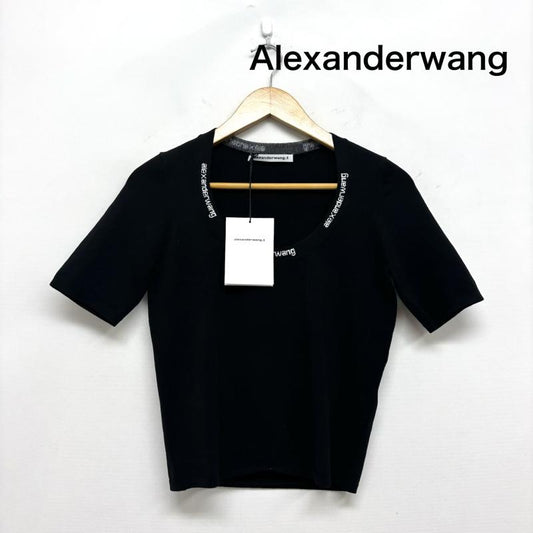アレキサンダーワン ALEXANDER WANG カットソー 半袖 ロゴ トリム 半袖 ニット トップス ロゴジャガードTシャツ M 黒 / ブラック / black レディース USED 古着 中古 50160753