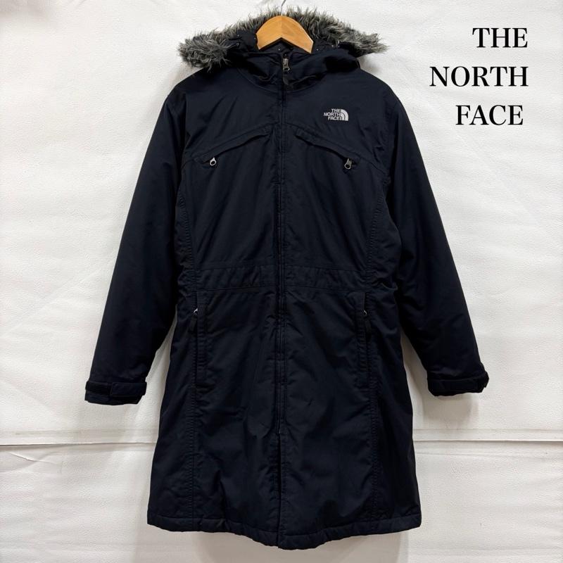 ザノースフェイス THE NORTH FACE ジャケット、上着 ダウンジャケット GIRLS ロング ダウン コート Aライン ロゴ 刺繍 フード ファー 内側ドット ジップアップ HYVENT XL ワンポイント X ロゴ、文字 X 刺繍 紺 / ネイビー / navy X 灰 / グレー / gray ガールズ USED 古着 中古 50160761