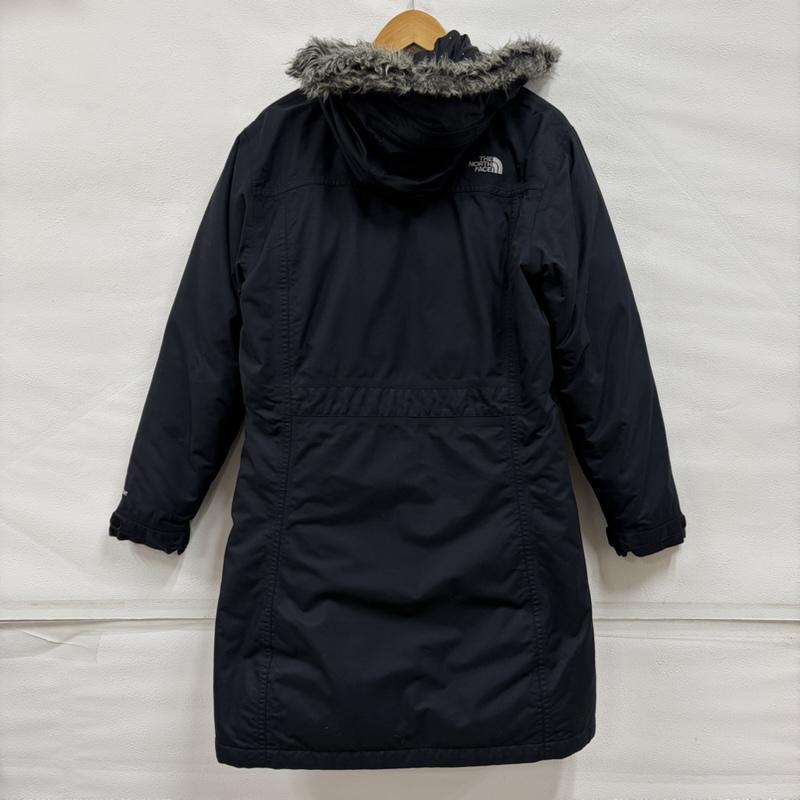 ザノースフェイス THE NORTH FACE ジャケット、上着 ダウンジャケット GIRLS ロング ダウン コート Aライン ロゴ 刺繍 フード ファー 内側ドット ジップアップ HYVENT XL ワンポイント X ロゴ、文字 X 刺繍 紺 / ネイビー / navy X 灰 / グレー / gray ガールズ USED 古着 中古 50160761
