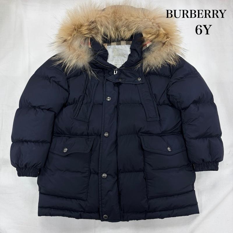 バーバリーズ BURBERRYS ジャケット、上着 ダウンジャケット children チルドレン フード ファー ノバチェック ジップアップ ダウンジャケット コート 6Y 116 120cm 6 無地 X チェック 紺 / ネイビー / navy ガールズ USED 古着 中古 50160763
