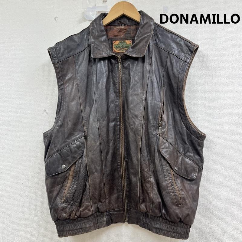 レザー レザー ジャケット、上着 レザージャケット Donemillo レザー ベスト ジッパー式 フロント 襟付き 総柄裏地 無地 茶 / ブラウン / brown メンズ USED 古着 中古 50160772