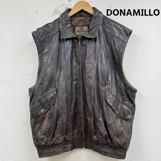 レザー レザー ジャケット、上着 レザージャケット Donemillo レザー ベスト ジッパー式 フロント 襟付き 総柄裏地 無地 茶 / ブラウン / brown メンズ USED 古着 中古 50160772