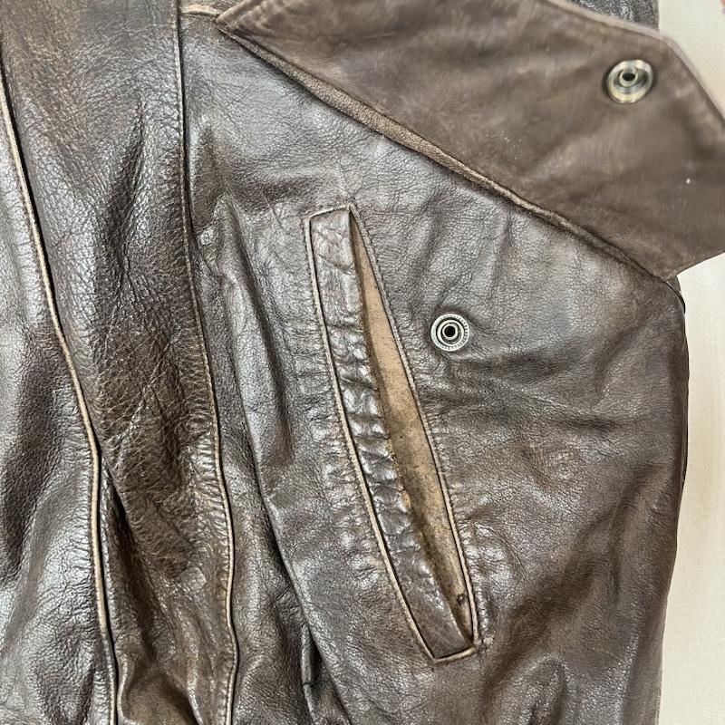 レザー レザー ジャケット、上着 レザージャケット Donemillo レザー ベスト ジッパー式 フロント 襟付き 総柄裏地 無地 茶 / ブラウン / brown メンズ USED 古着 中古 50160772