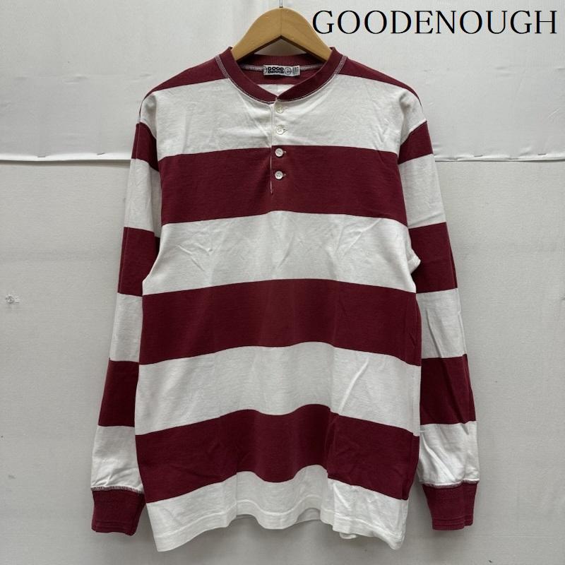 グッドイナフ GOODENOUGH Tシャツ 長袖 90s ヘンリーネック ボーダー ロンT M 白 / ホワイト / white X 赤 / レッド / red メンズ USED 古着 中古 50160808