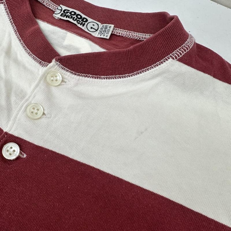 グッドイナフ GOODENOUGH Tシャツ 長袖 90s ヘンリーネック ボーダー ロンT M 白 / ホワイト / white X 赤 / レッド / red メンズ USED 古着 中古 50160808